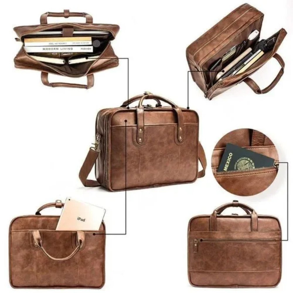 NEW Bosi Leather Briefcases 15.6 Inch - Picture 5 of 11